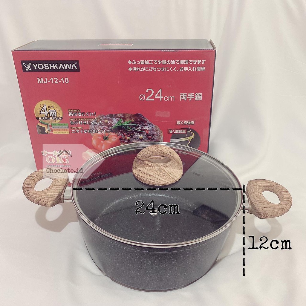 Wajan / Teflon / Sauce Pan Marble Dengan Tutup Kaca 24cm Mj-12-10