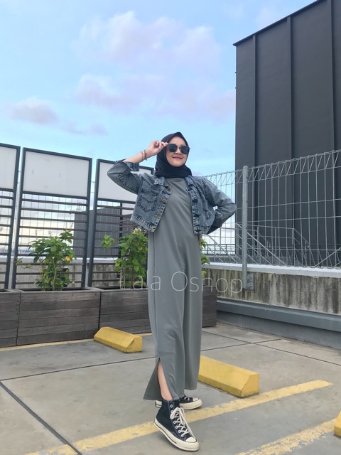 Ariana Long Dress ( Best Seller ) TEBAL RECOMMENDED dress panjang polos tangan buntung untuk daleman