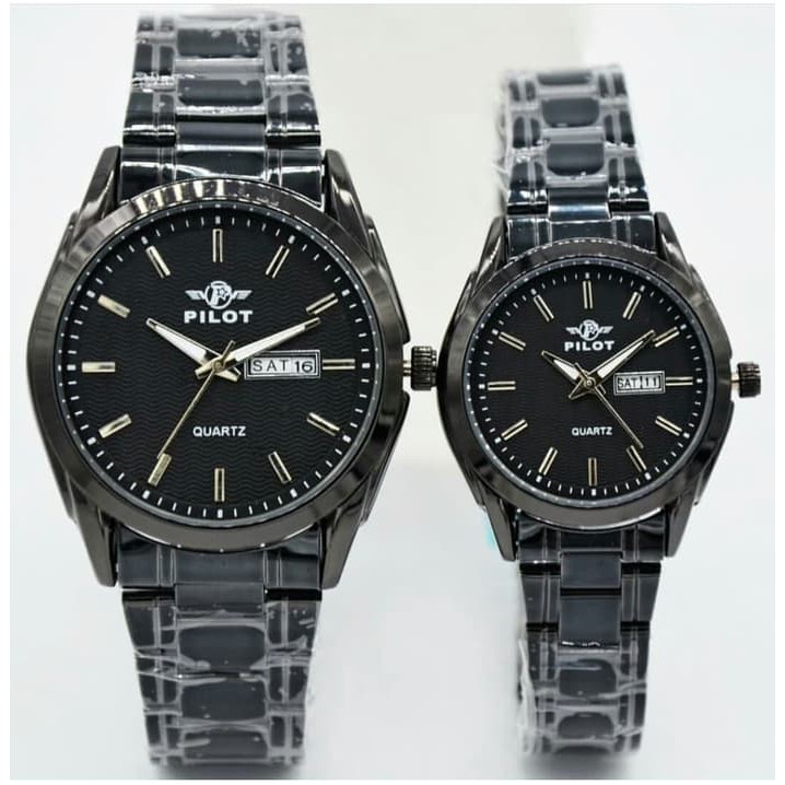 Jam Tangan Pilot Couple Original P707 Rantai Full Black