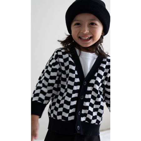 Cardigan Catur Rajut Anak Perempuan 1-5 tahun Premium Import / Kardigan Bayi Catur Hitam Putih