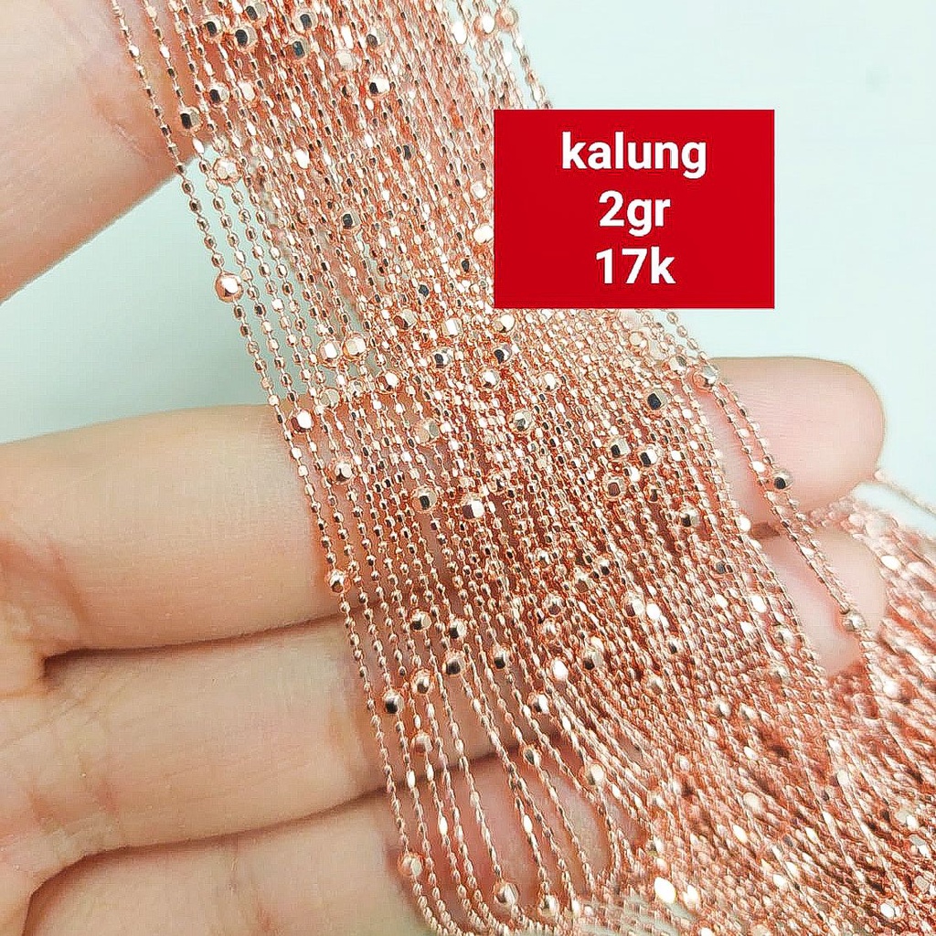 Kalung anak dan dewasa emas asli kadar 750 75 17k rosegold mix merica bulat boba kilat ringan 2 dua gram gr g terbaru