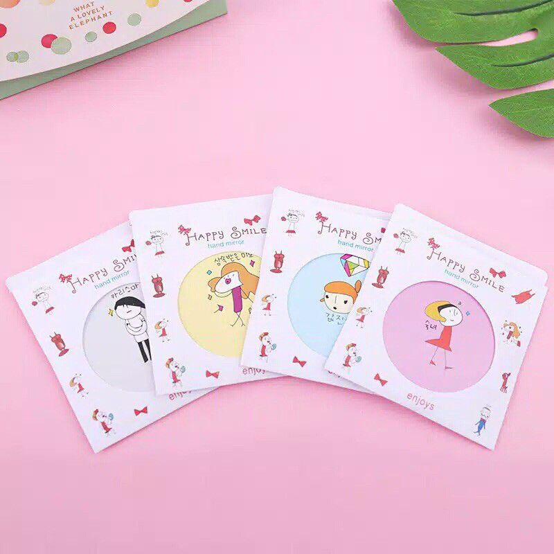 Cermin Bulat Mini Cermin Tangan Karakter Lucu Kaca Make Up Dandan Cermin Saku Korea