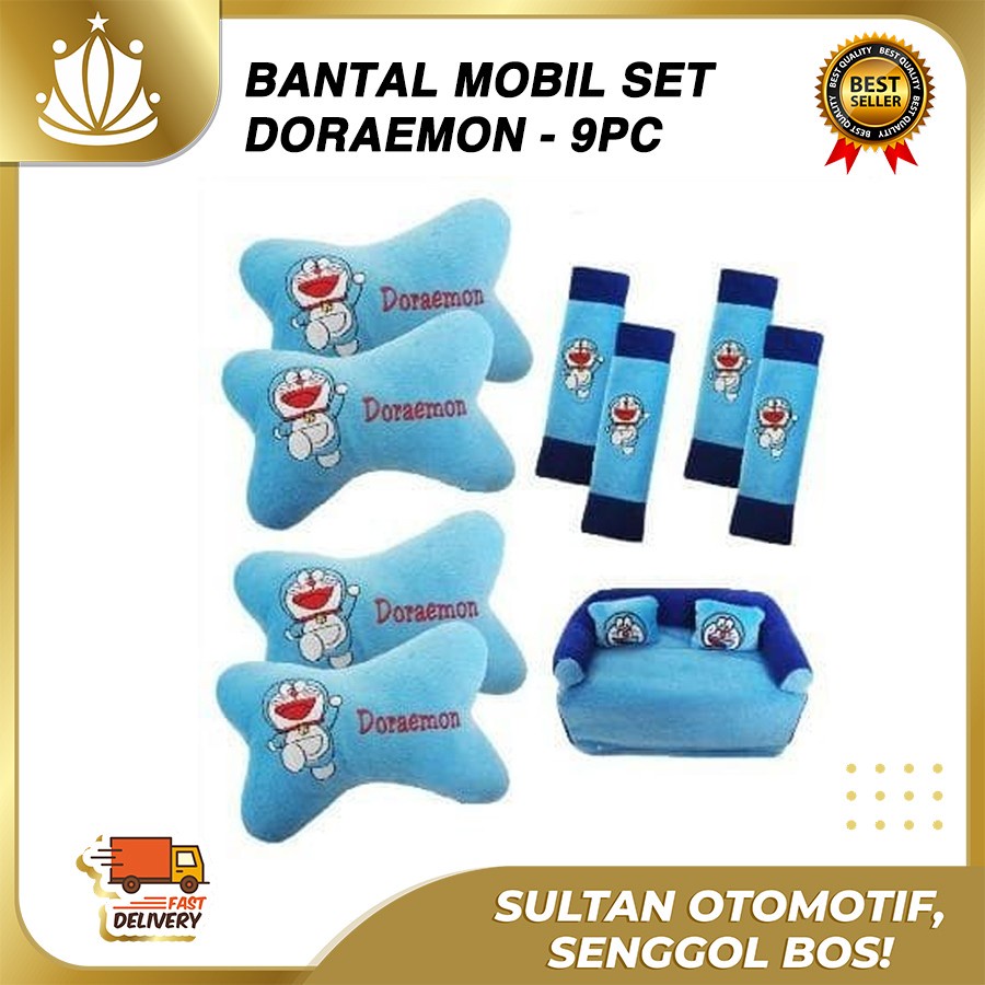 Bantal Jok Mobil Doraemon Set 9 PC / Bantal Leher Mobil DORAEMON 9 PC PROMO MURAH