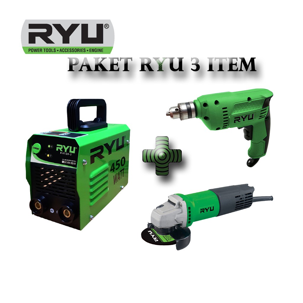 Paket Hemat Mesin Las RYU 120a + Bor 10 mm RYU + Gerinda 4 Inch RYU