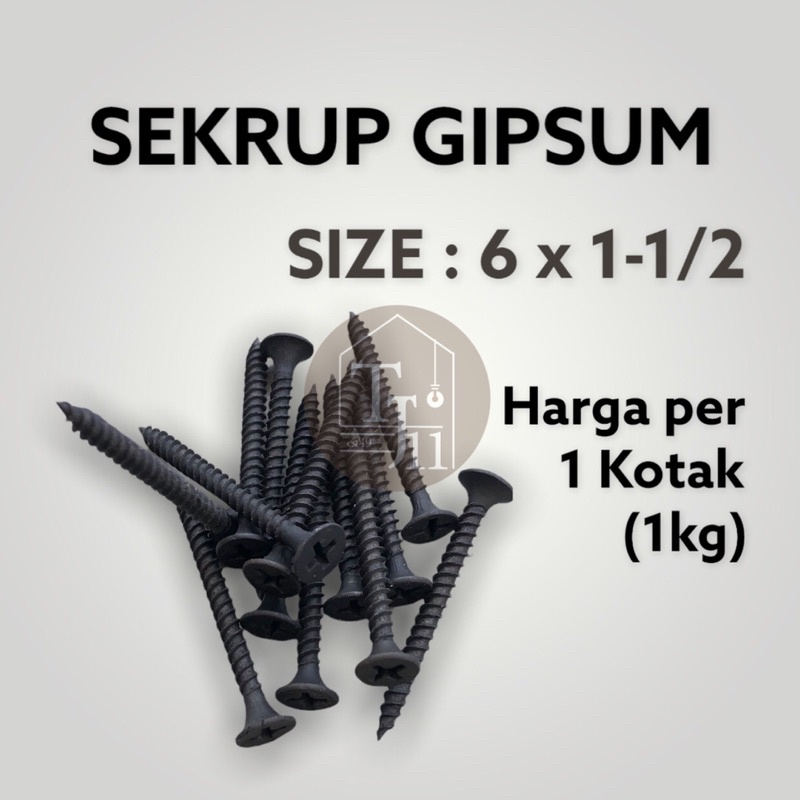 Skrup Gypsum Skrup Gipsum / Sekrup Gypsum ukuran 6 x 1-1/2 harga per kotak isi 1kg