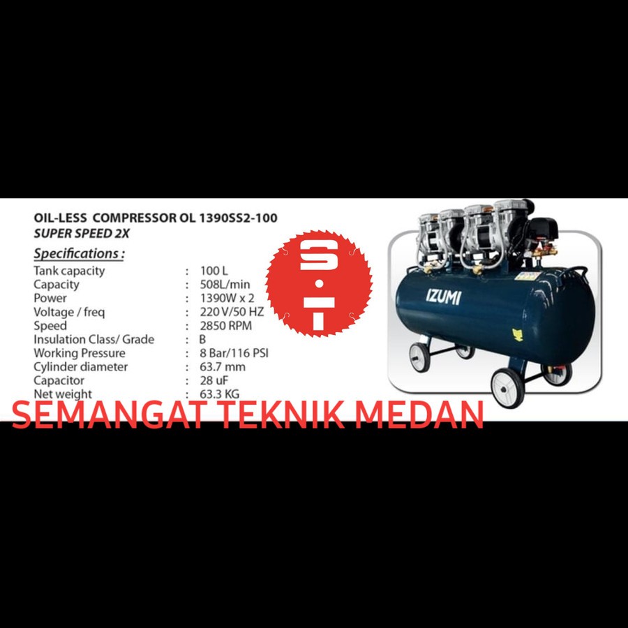 OL1390SS2-100 COMPRESSOR KOMPRESOR OILLESS SUPER SPEED 100 LITER IZUMI