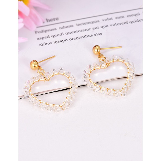 LRC Anting Tusuk Fashion Gold Alloy Love Crystal Stud Earrings F50967