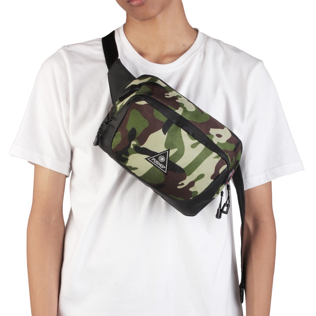 Waistbag Pria Terbaru Tas Casual Keren USB PUSHOP AUTHENTIC Stry Camo