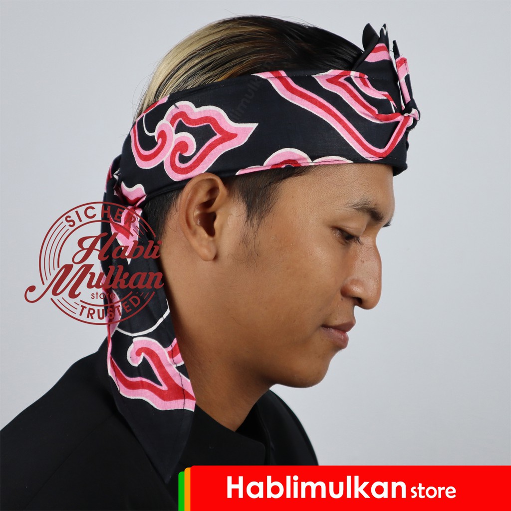 Iket Kepala Sunda Batik Mega Mendung K Merah / Iket Tradisional Jawa Bukan Blangkon Bordir