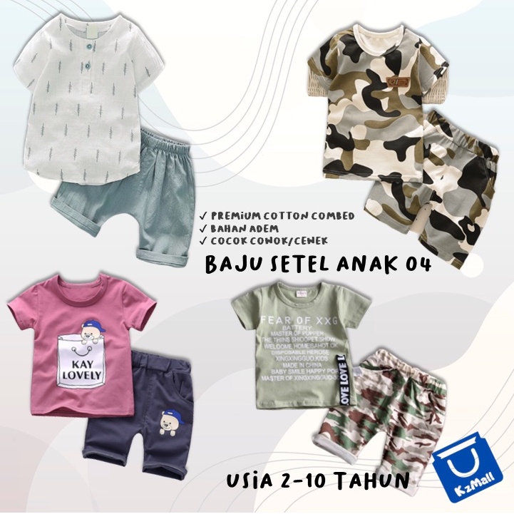 Setelan Pakaian Anak 100% Katun Premium Umur 1-10 Tahun / Baju dan Celana Anak 04