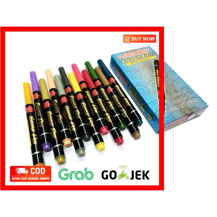 

(BISA COD) Snowman - Brush Pen 12 Colors ( Water Based - Dyestuff Ink )