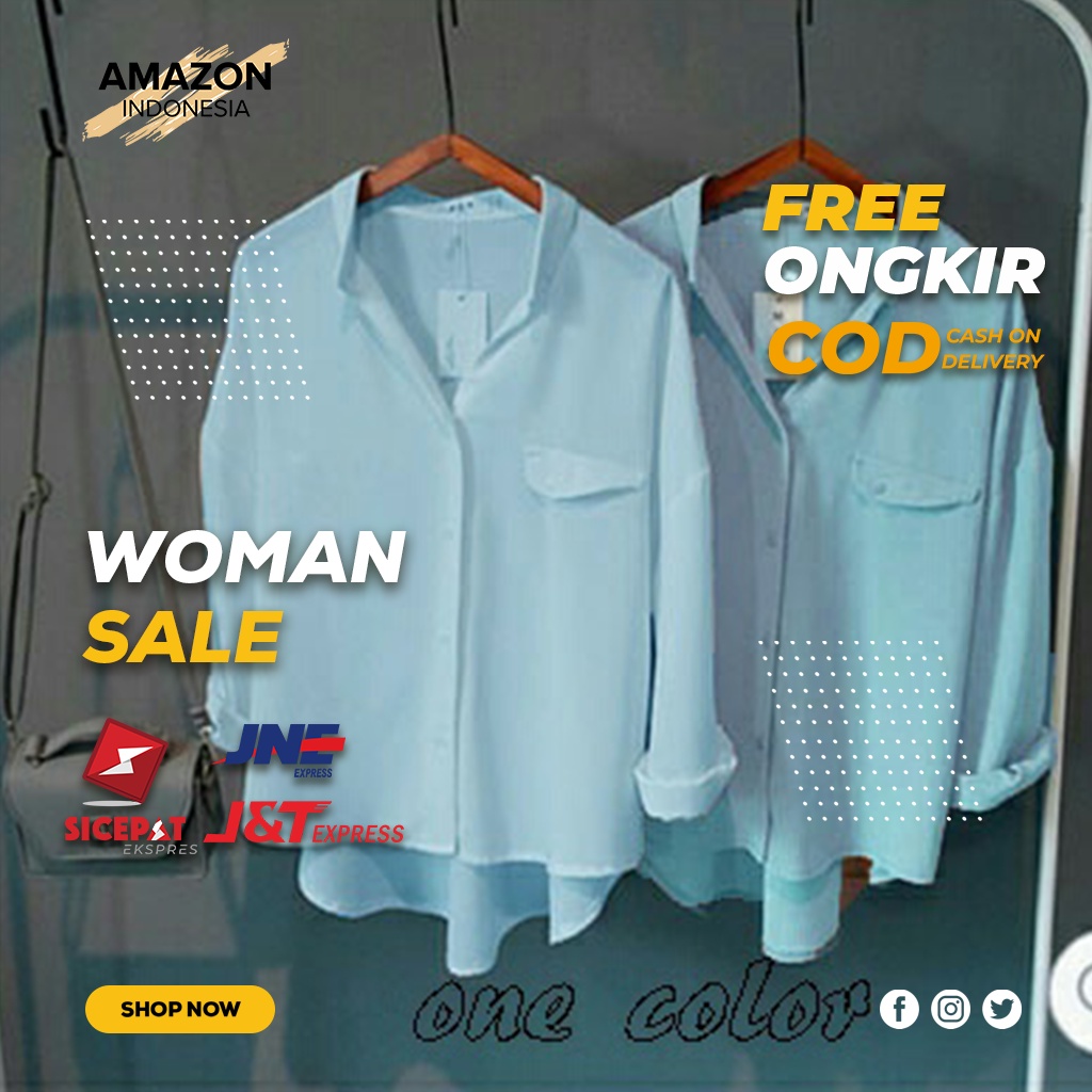 KEMEJA ATASAN PAKAIAN WANITA WARNA BIRU BLUE SKY BAHAN TWISCONE ASLI LENGAN PANJANG KAIN HIGH QUALITY