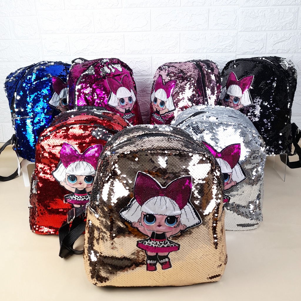 Tas Ransel Usap Anak TK SD Paud Manik Sequin Bling Bling Karakter Import TAS106