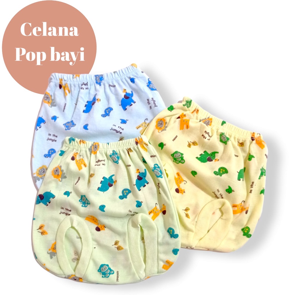 [3 Pcs] Celana Pop Bayi Print Dasar Warna || Celana Kacamata Bayi  Print