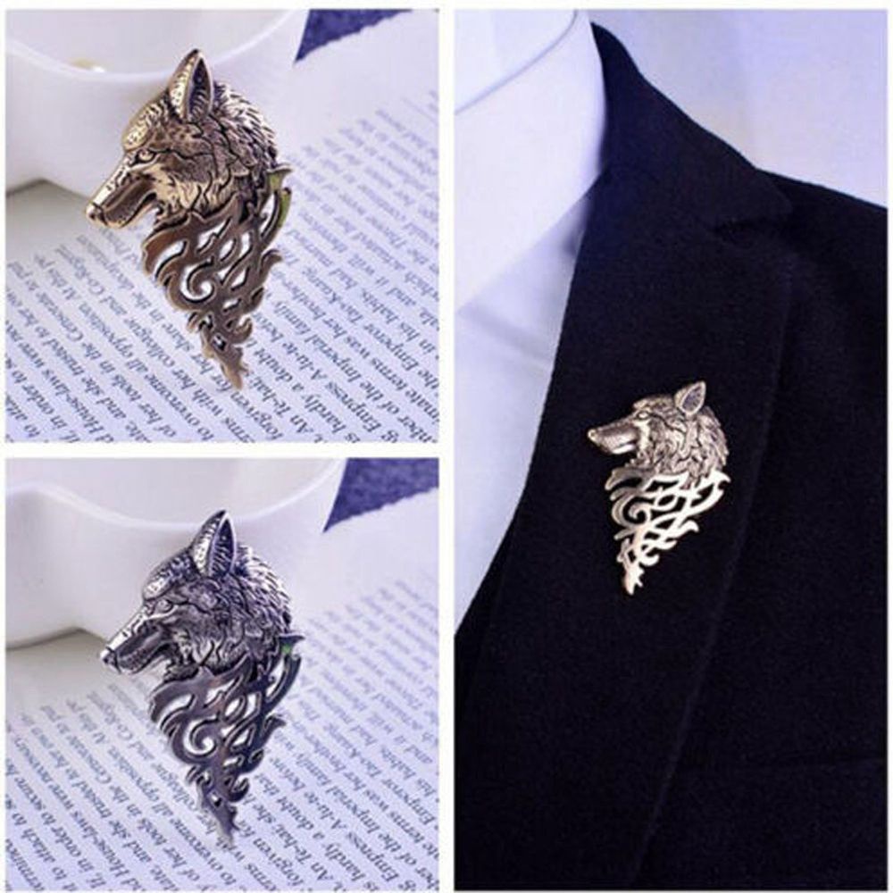 ROW New Wolf Brooch Vintage Punk Lapel Badge Pin Fashion Men Jewelry Class Suit Collar/Multicolor