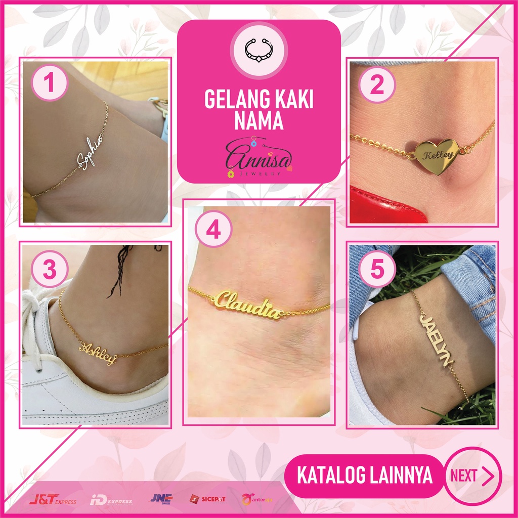 Gelang Kaki Nama Simple Gold / Silver /Titanium /Stainlees Steel /Besi Putih