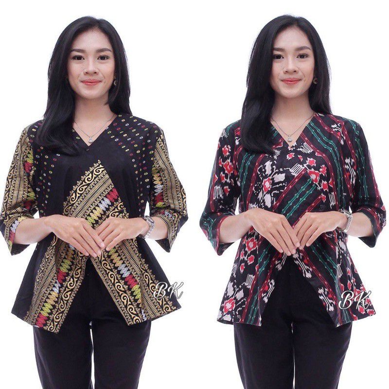 ATASAN WANITA BATIK CROP TOP BLUS BATIK MODERN VIRAL BLUS KERJA BISA COD