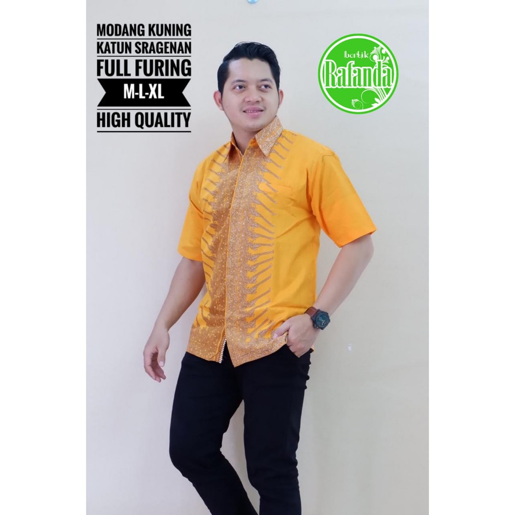 Modang Kuning Kemeja Batik Pria Lengan Pendek Full Furing by Batik Rafanda