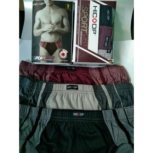 Celana dalam pria hicoop sport 3in1 sekotak isi tiga pcs warna motif sesuai foto random pabrik size 