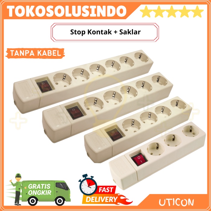 Stop Kontak Uticon + Saklar Lampu Indikator ON OFF (TANPA KABEL) 3 Lubang (ST-1382 NC) | 4 Lubang (S