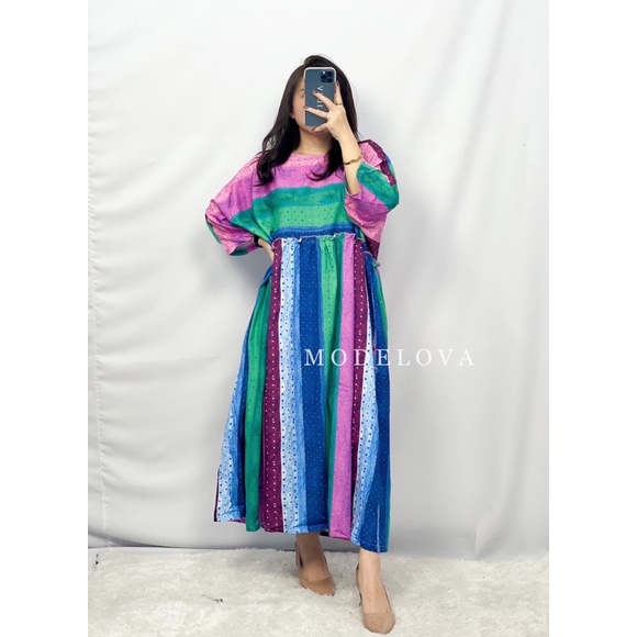 MDLV ~ 73001GUAVANIA LOOSE DRESS GAUN RAINBOW DRESS BIGSIZE DRESS WANITA FASHION IMPORT