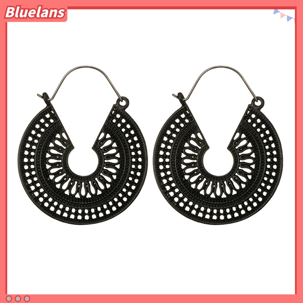 Bluelans Anting Hoop Bentuk C Model Hollow Gaya Vintage Untuk Wanita