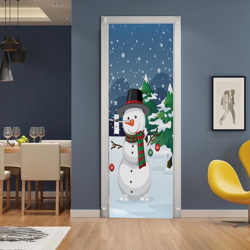 Zzz 2pcs / set Stiker Dinding / Pintu / Kulkas Anti Air Motif Snowman Natal Untuk Dekorasi Rumah