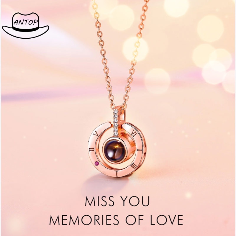 Kalung Titanium Premium Rantai Liontin Necklace Proyeksi &quot;I Love You&quot; Untuk Hadiah Wanita Aksesoris ANTOP