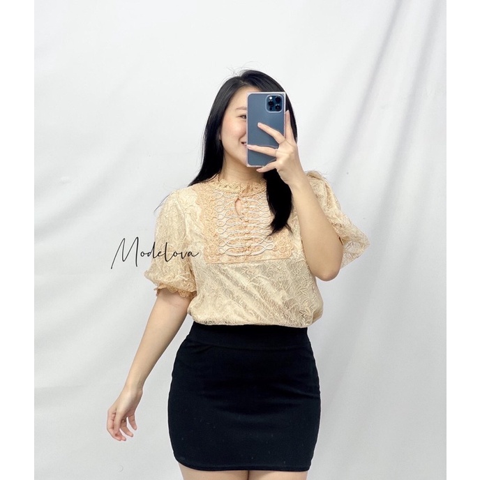 MDLV ~ 0224# CNY Nolanda Lace Top Pearl Blouse Korea Blouse Premium Blouse Import Fashion Import