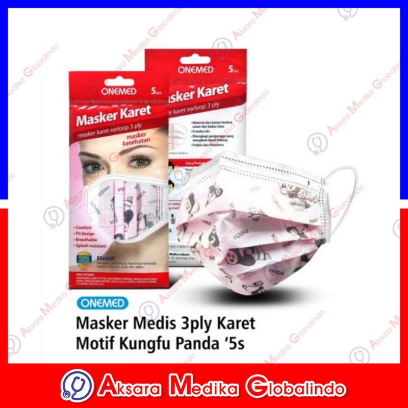 Masker Karet 3Ply Pack isi 5pcs Onemed Earloop Non Hijab