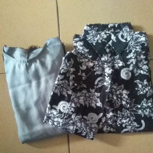 Couple Batik Keluarga Arsyilla Klok Lawasan Ayah Ibu Anak Cowok 3-12 Warna Abu Hitam Putih  Family