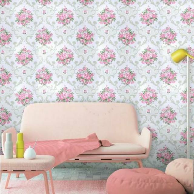 WALLPAPER DINDING MOTIF BATIK PINK DSR ABU 10m x 45cm