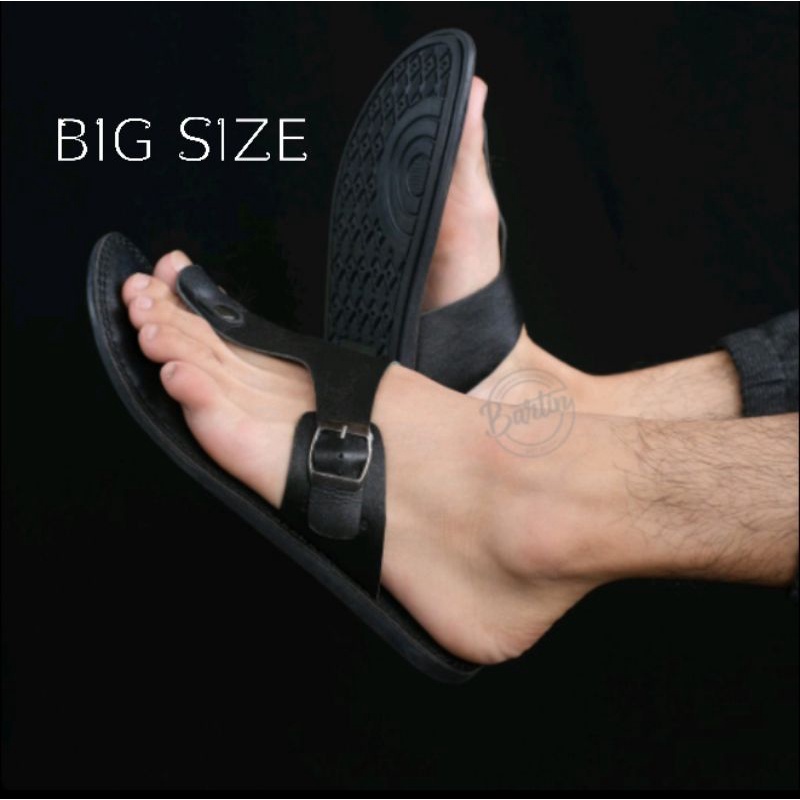 BIG SIZE - Sandal Pria Ukuran Jumbo Besar 44 45 46 47 48 | Sendal Jepit Kulit Asli By Mzio J11 Hitam Coklat Tan | ORIGINAL