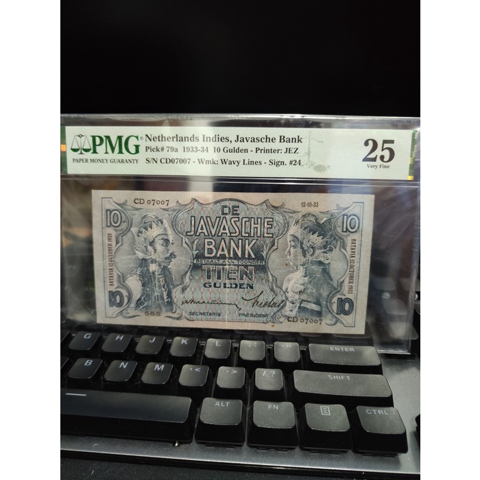 Uang Kuno 10 Gulden Wayang (Netherlands Indies) TTD Prasterink PMG