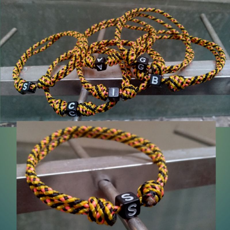 (GRATIS) CUSTOM GELANG COUPLE INISIAL TALI PRUSIK KUNING (beli 10 free 1 polos) gelang persahabatan 