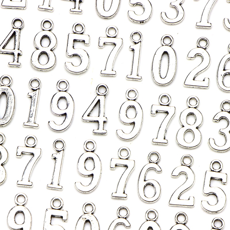 10 / 50pcs Nomor 0-9 Tibet Warna Silver