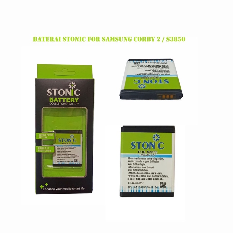 Battery Stonic Double Power IC Protection Baterai Samsung Corby 2 / S3850 / C5530 / T369 EB424255VU Batre