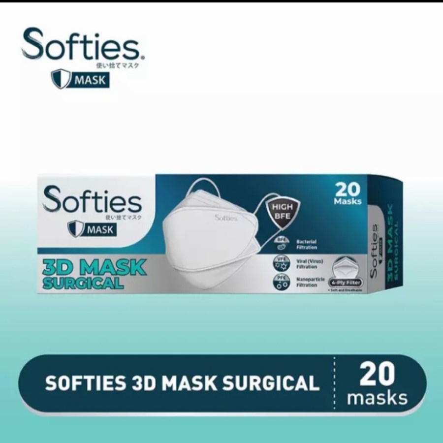 Softies 3D Surgical Mask 4-Ply Masker Wajah Warna Hitam 20s