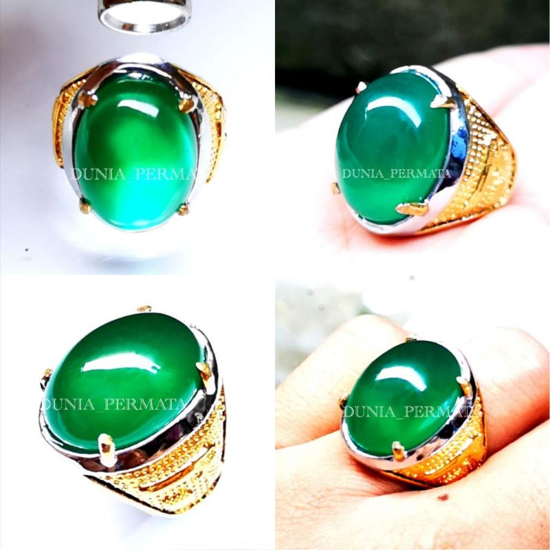 Batu Akik//Batu Cincin Pria Hijau Garut Chalcedony Super Mewah Crystal HQ TERMURAH Asli