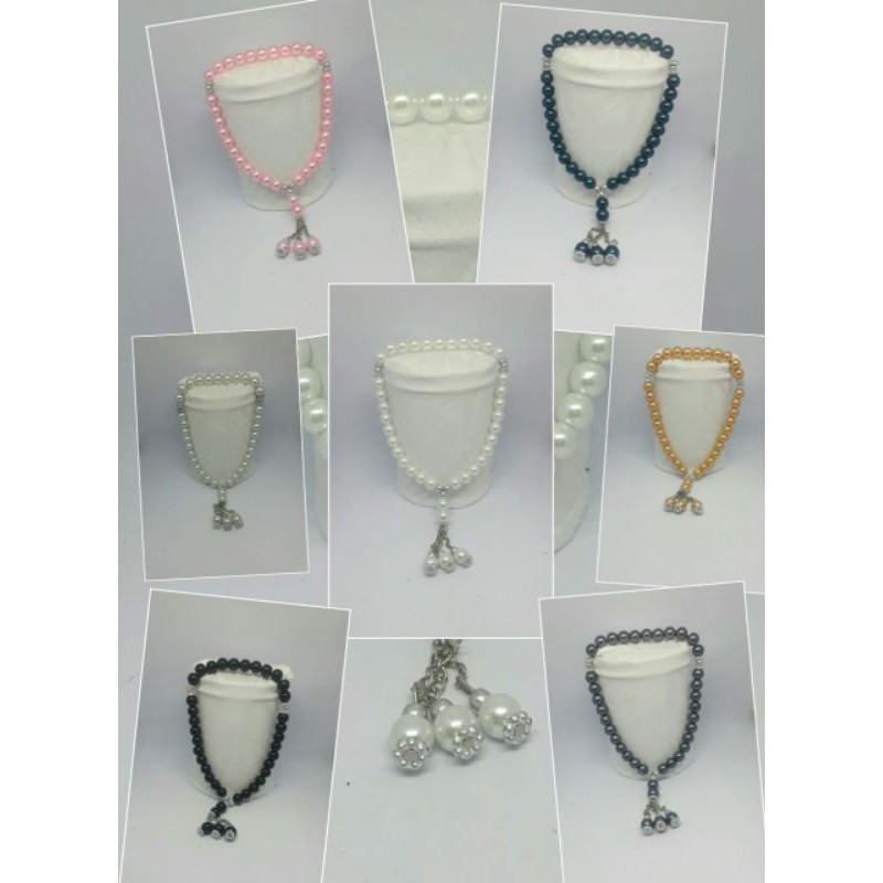 

Tasbih Mutiara33+kotak Ukuran butir 8ml Model Pembatas Silver