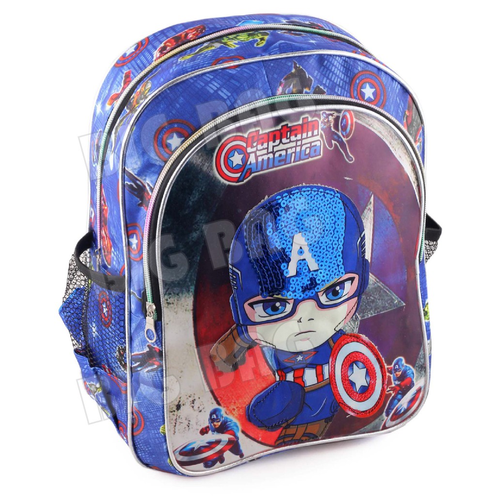 PTS - Tas Anak Laki Sequin CAPTAIN AMERICA - EXTRA - THE FIRST POWER - UKURAN SD - RANSEL LED School Bag