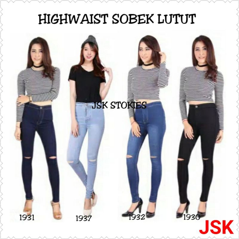 JSK Celana Highwaist Jeans Sobek Lutut