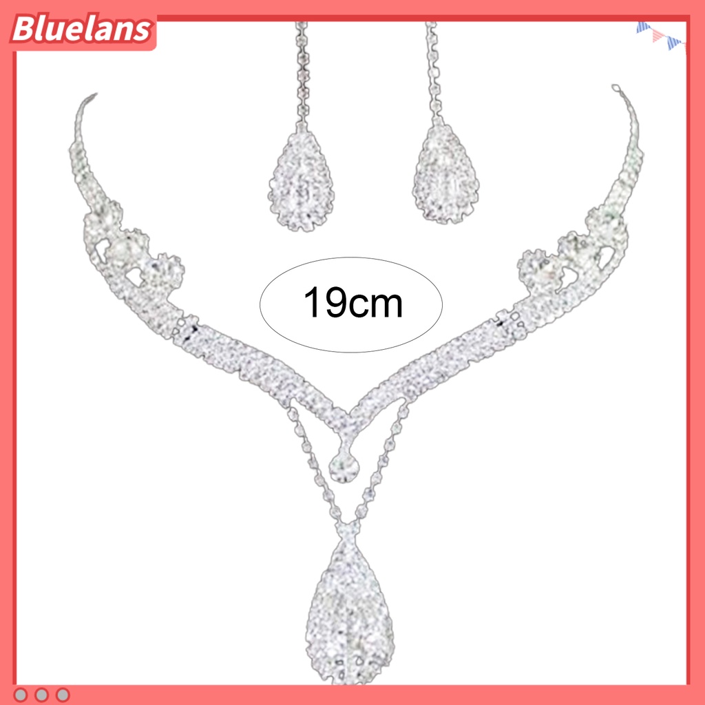 Bluelans Water Drop Pendant Charming Exquisite Rhinestone Rhinestone Waterdrop Necklace Earring Set Prom Party