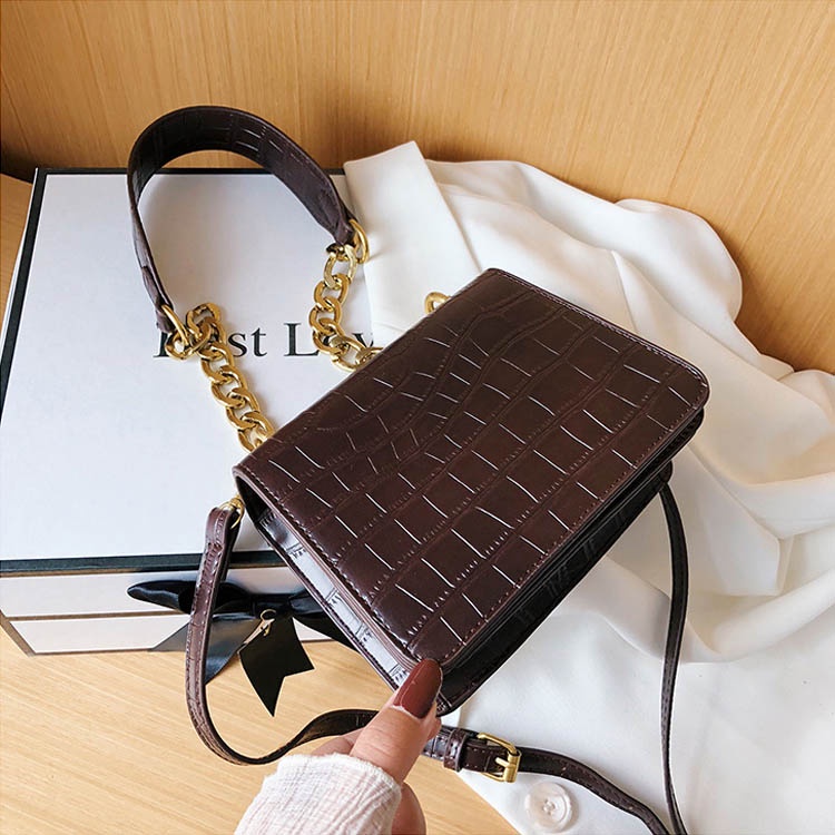 Tas wanita selempang rantai pendek dan panjang croco tebal LA10