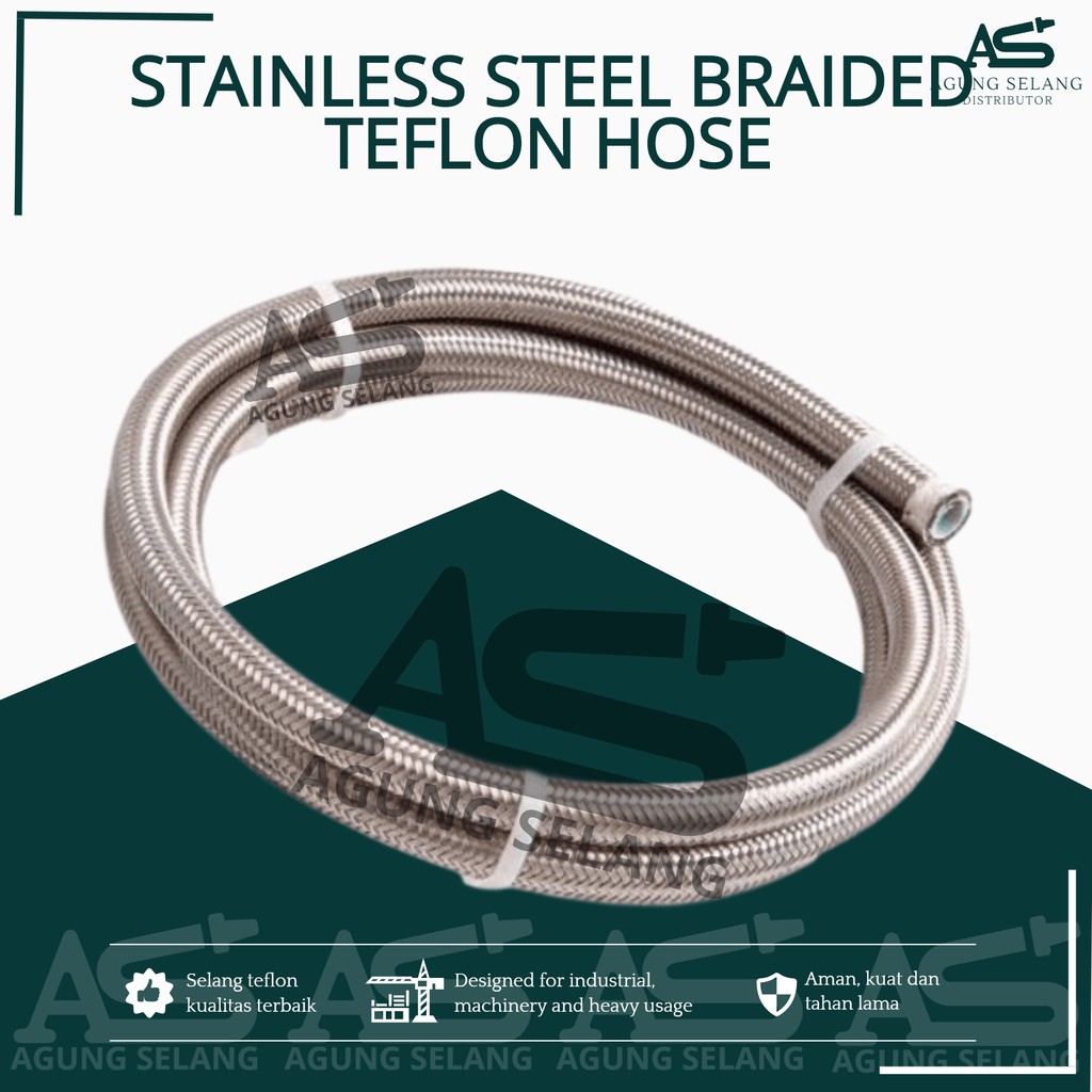 Selang Teflon PTFE Stainless Braided 3/4" Heavy Duty Chemical ID 19mm