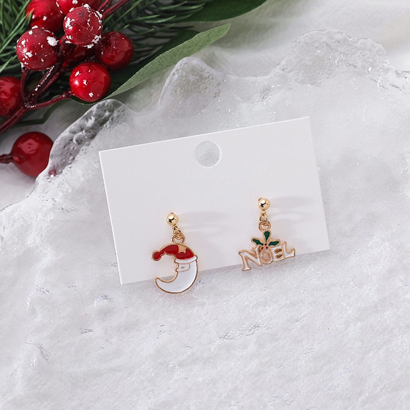 Anting Tusuk Gantung Asimetris Desain Rusa Natal Kreatif Untuk Wanita