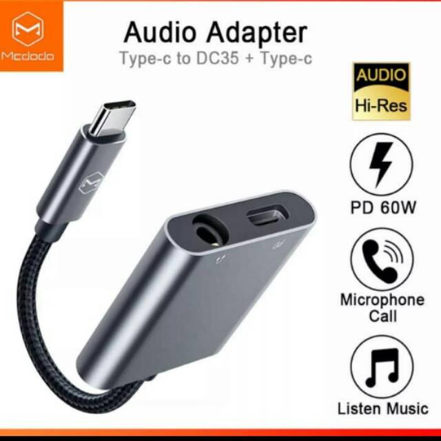 MCDODO Converter CA-7540 Type C To DC 3.5 +Type C Audio Adpater Gray