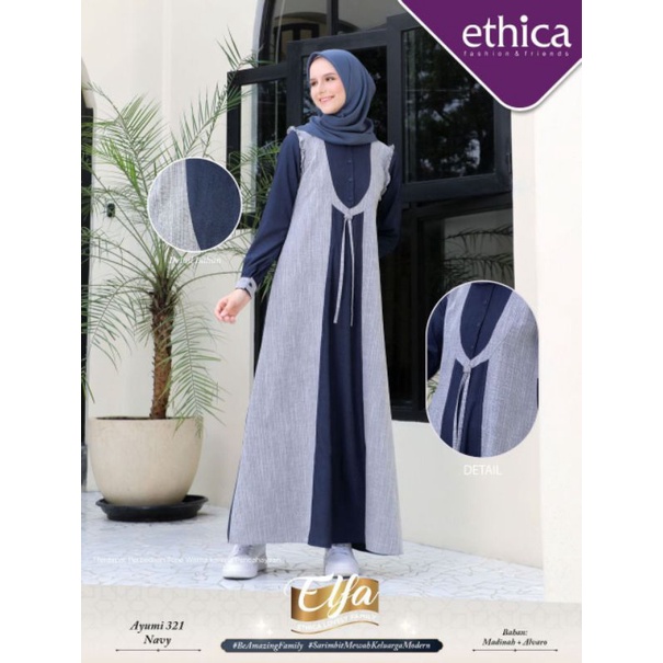 BUSANA MUSLIM GAMIS ETHICA AYUMI 321 M NAVY COUPLE 148 NAVY