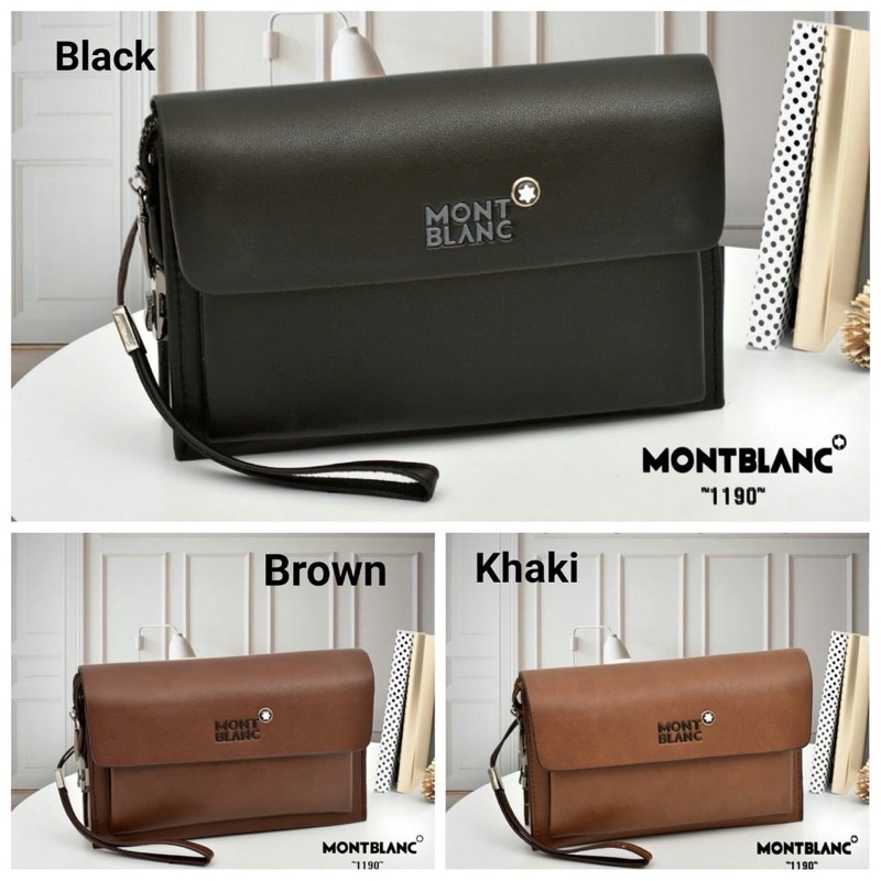 Handbag Monblanc Tas Clutch Pria/Wanita Tas kartu Kulit Montblanc