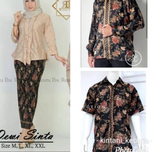 Couple Batik Sesty Stelan Kebaya Floy Brukat Rok Plisket Jumbo Dan Kemeja Pria